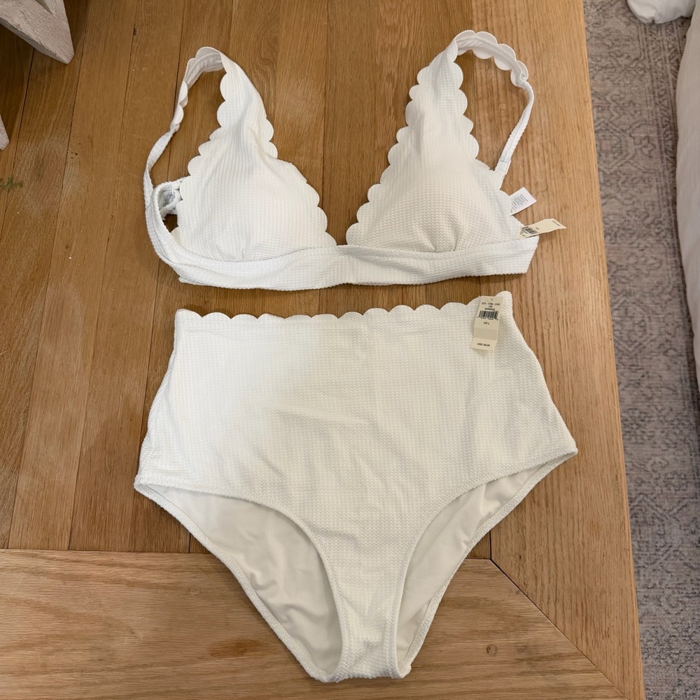 White Scallop High-Waist Bikini Set Aerie